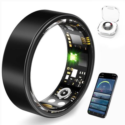 NCMIB Smart Ring Health Tracker for Women and Men, Fitness Ring with Heart Rate, Blood Oxygen, HRV, Sleep & Step Tracking, No Subscription, IP68 Waterproof, Compatible with iOS & Android (Black, 8)