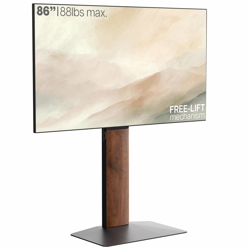 VIVO FreeLift TV Floor Stand for 55 to 86 Screens with Heavy Duty Super-Sized Base, Holds 88 lbs, Black and Dark Walnut, STAND-TV86S