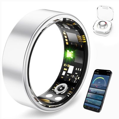 NCMIB Smart Ring Health Tracker for Women and Men, Fitness Ring with Heart Rate, Blood Oxygen, HRV, Sleep & Step Tracking, No Subscription, IP68 Waterproof, Compatible with iOS & Android (Silver, 6)