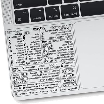 Synerlogic Mac OS Shortcuts Sticker | Keyboard Stickers for macOS | Laminated Vinyl MacBook Cheatsheet for Laptop | MacBook Shortcuts 2026 (Clear/Black/Spanish/5pk)
