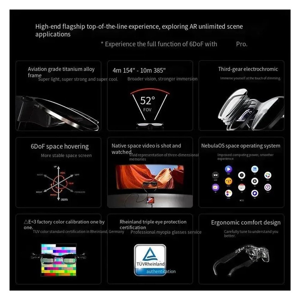 Air 2 Ultra AR Glasses 6DoF Smart Glasses 385 Inch HD Space Giant Screen 52 FOV Portable Private Cinema 1080p View