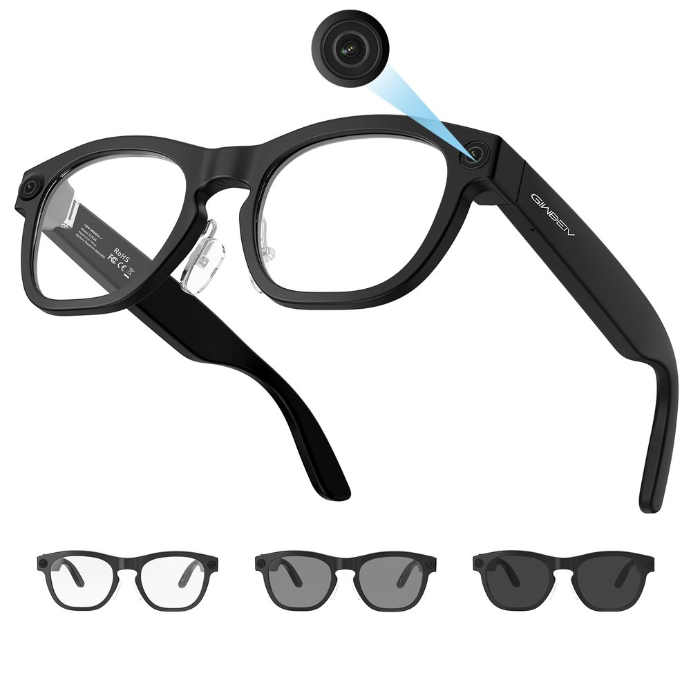 AI Smart Glasses with Camera, 8MP HD Camera Glasses, 1080P Video & Photo Recording Glasses with Voice Assistant, AI Object Recognition & Translation, Photochromic Lens, Bluetooth for Travel/Work/Vlog
