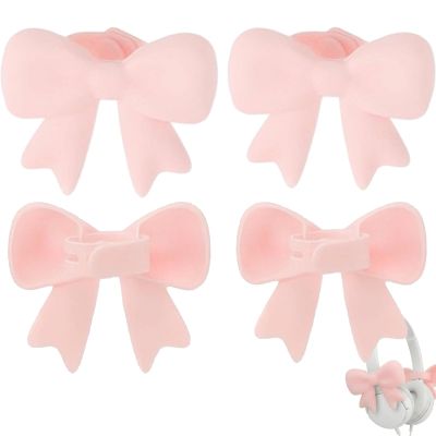 2 Pack Pink Bow Decor Headphone Accessories, Bows for Headphones, Headphones Accessories, Silicone Headphoner Accessory Bow, Headphone Accessoriese Cute, Bow Headphoner Attachments (4pink)