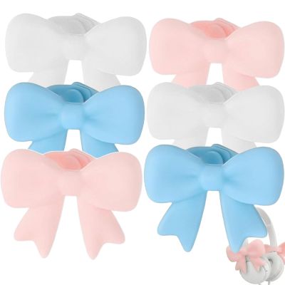 2 Pack Pink Bow Decor Headphone Accessories, Bows for Headphones, Headphones Accessories, Silicone Headphoner Accessory Bow, Headphone Accessoriese Cute, Bow Headphoner Attachments (White+Pink+Blue)