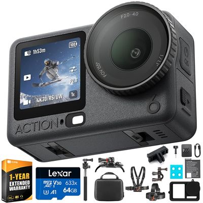DJI Osmo Action 6 Action Camera Standard Combo CP.OS.00000505.02 Bundle with Lexar 64GB Memory Card, Deco Essentials Outdoor Action Kit, Silicone Protective Case and 1 YR CPS Enhanced Protection