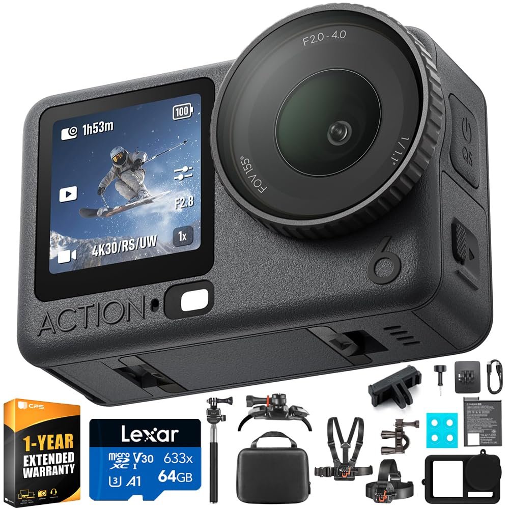 DJI Osmo Action 6 Action Camera Standard Combo CP.OS.00000505.02 Bundle with Lexar 64GB Memory Card, Deco Essentials Outdoor Action Kit, Silicone Protective Case and 1 YR CPS Enhanced Protection