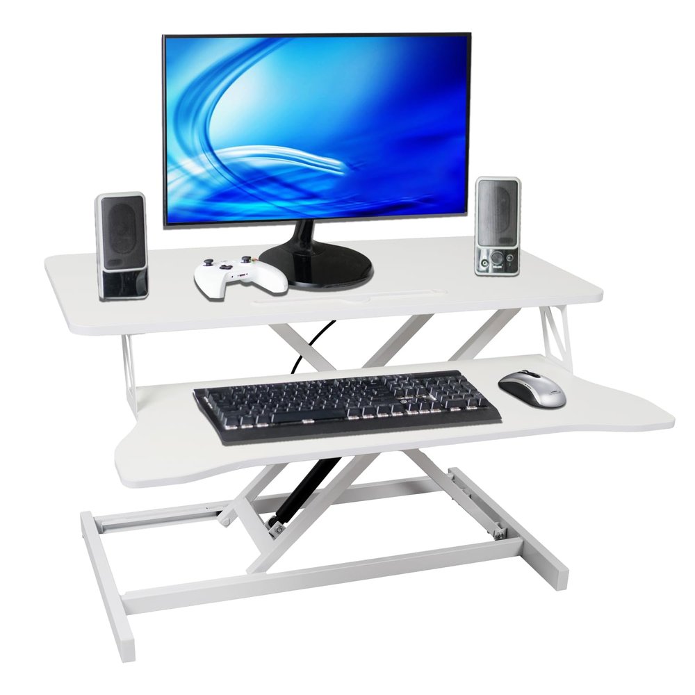 Adjustable Height Standing Laptop Desk White Ergonomic Sit to Stand Workstation Home Office