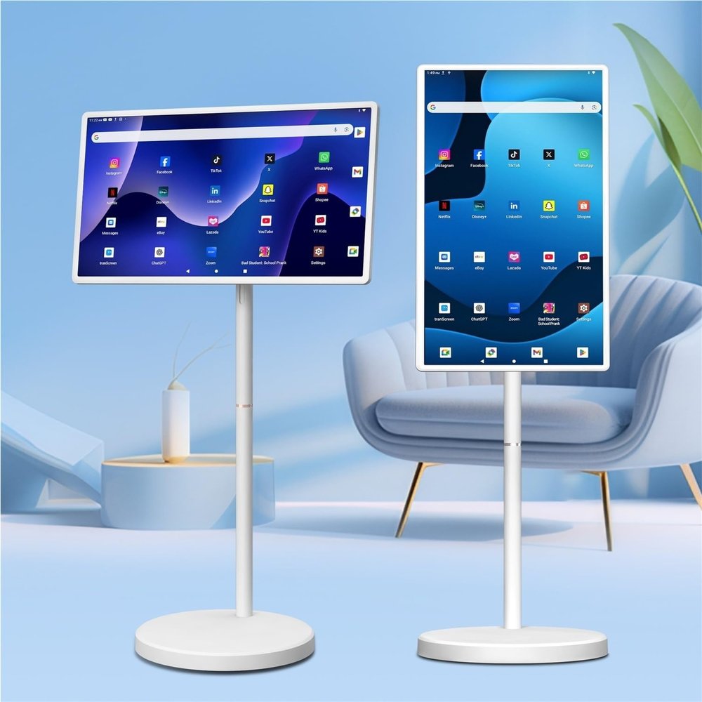 32 Inch Portable TV Mobile Smart Tablet HD Indoor Outdoor Display Height Angle Adjustable Stand 8GB+128GB Memory(6+128G)