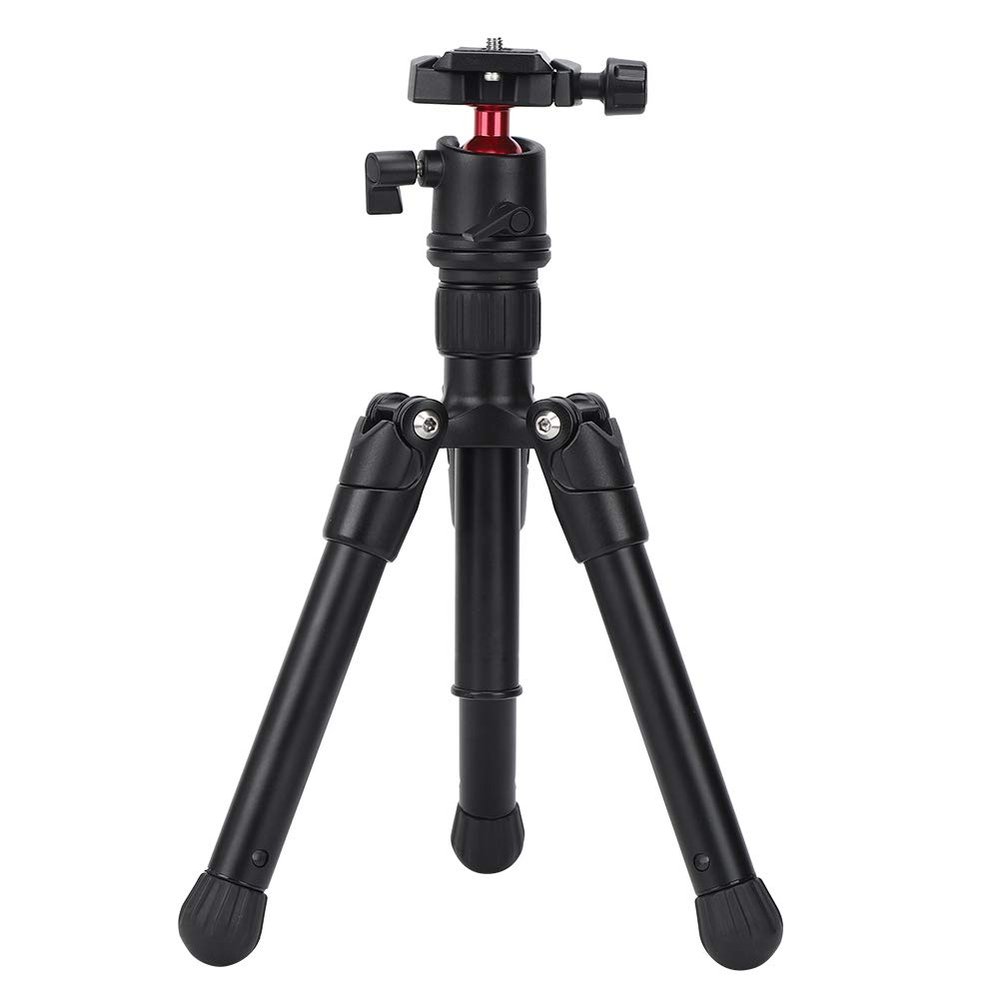 Aluminium Alloy Mini Camera Desktop Tripod, Folding Stretchable Adjustable, Black - 360 Panoramic Ball Head, Compact Stability, Versatile Photo and Video Use