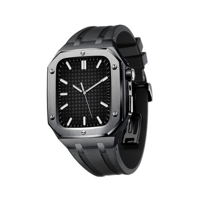 IENYU Silicone Watch Band Metal Case BezelFor Apple Watch 44/45mm SE/4/5/6/7/8/9/ Series Accessories Replacement Silicone Watch Strap Mod Kit(Black,45mm)