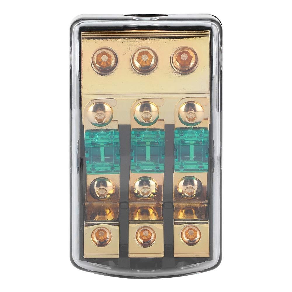 0/2/4 Gauge In To 4/8/10 Gauge Out 60A 3 Way Mini ANL Fuse Holder Distribution Block, Car Audio Power Fuse Distribution Block with Copper Conductors and ABS Cover, Compact 3 Way Di
