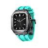 ONECMN Luxury Band Case For Apple Watch 45mm 44mm, Men Rugged Protective Case For iWatch 9/8/7/6/5/4 SE Series Silicone Band Drop Proof Metal Bumper With Strap(Black Lake green,44mm) view 1