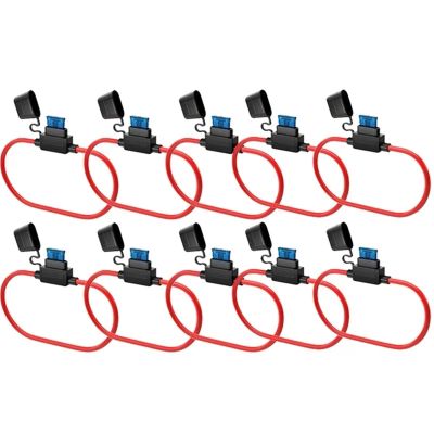 10Pcs Automotive Fuse Puller Tool Splashproof Box Mini Blade Adapter for 12V 30A Inline Fuse Switch Socket Waterproof(10Pcs 14AWG)