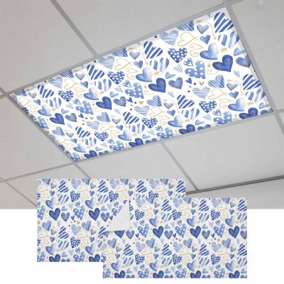 Fluorescent Light Covers for Ceiling Lights 2 Pack, Valentine's Day Magnetic Classroom Light Covers 4x2 Feet, Blue Heart Love Modern Romantic Minimalist Fluorescent Ceiling Filters for Office