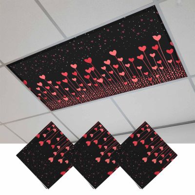 Fluorescent Light Covers for Ceiling Lights 3 Pack, Valentine's Day Magnetic Classroom Light Covers 4x2 Feet, Red Pink Love Heart Night Starry Sky Romantic Fluorescent Ceiling Filters for Office