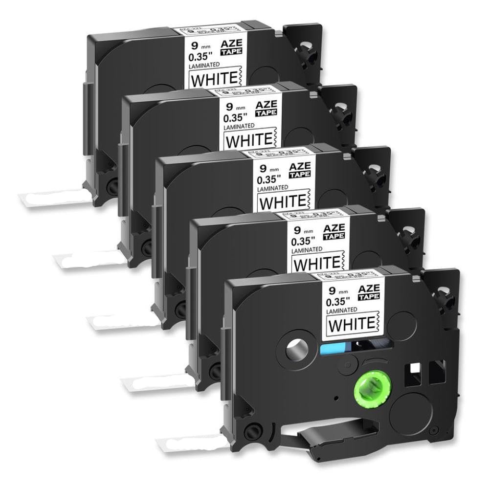 5PK AZE 221 Labels Tape Compatible with TZ TZe 221 Black On White 9mm Laminated Label Ribbon Compatible with PT 1000 Printers