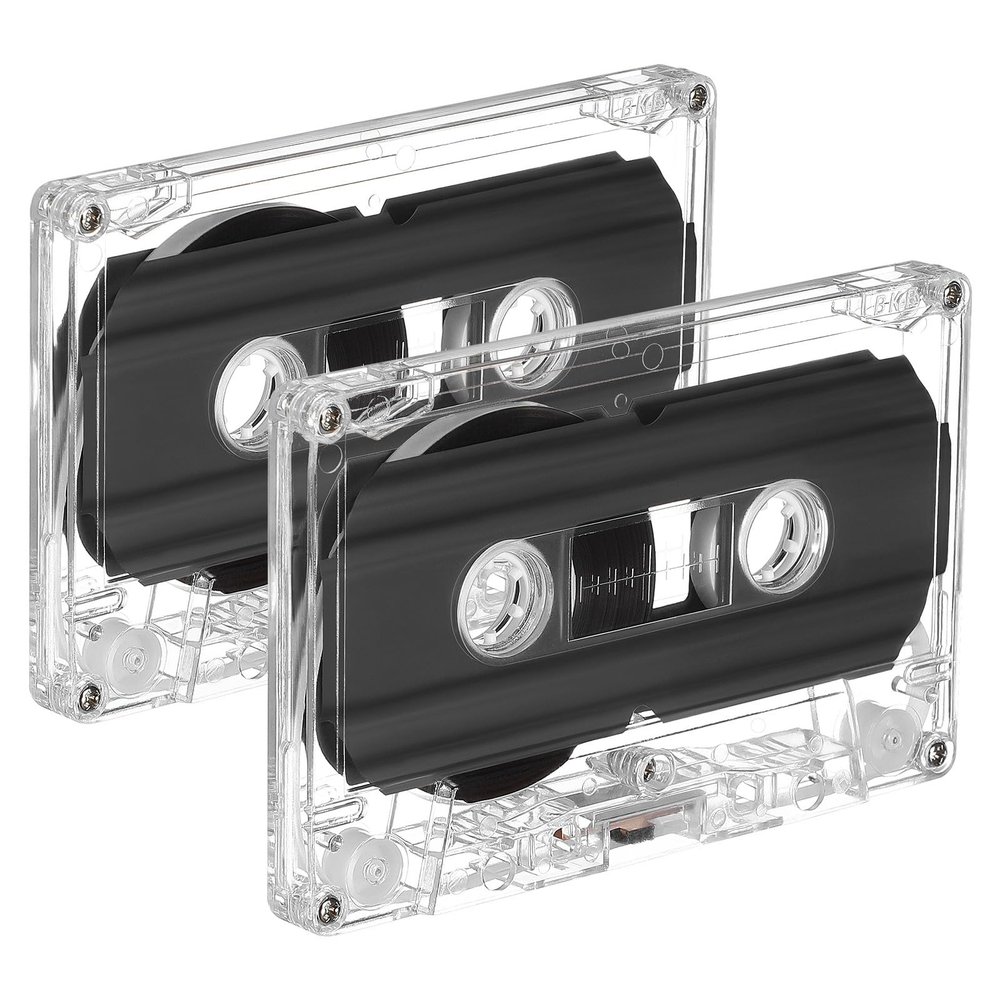 UKCOCO 2 Pack Blank Audio Cassette Tapes 30 Min: Empty Cassette Tapes with Transparent Plastic Case, Universal Compatibility for Speech Music Voice Recording