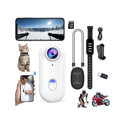 4K Mini Body Cam,Waterproof Pocket Sports Camera,Wearable POV pro Thumb Camera,Hands Free Magnetic Motorcycle Cam,with Magnetic Clip for Bike Cycling,Vlogging Pet Walk Swim Diving (A-white-128g)