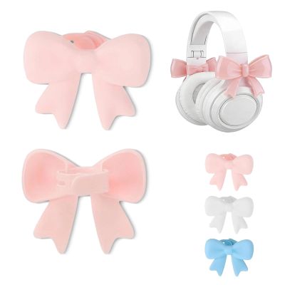 2 Pack Pink Bow Decor Headphone Accessories, Silicone Headphone Accessory Bow, for Various Headphones - A Fun Gift for Gamers (Pink)