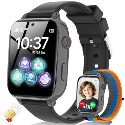 4G Kids Smart Watch for Boys Girls, Kid Watch Phone Ages 4-12 with Call, GPS, SOS, Video Call, Games, Camera, Alarm, Touchscreen Smartwatch for Children Birthday Gift (Includes SIM Card), Black