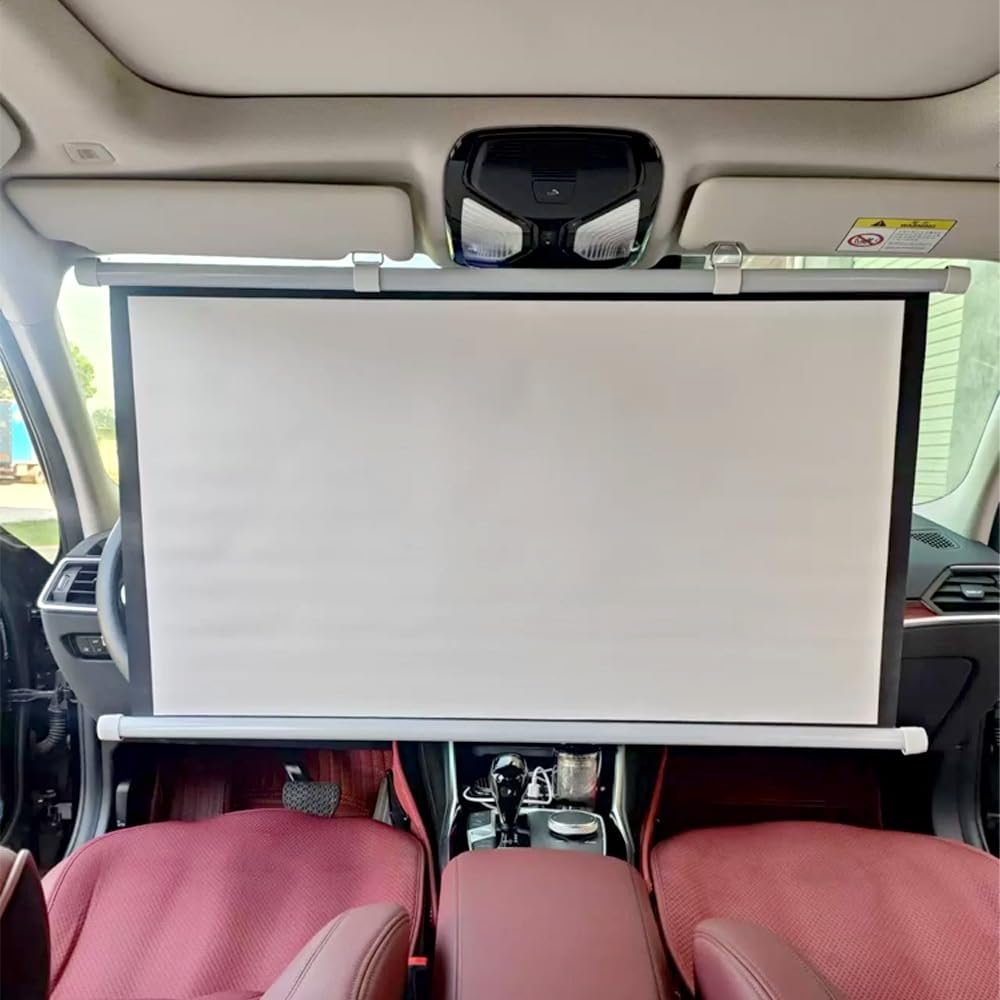 ENGTICUENU Projector Screen 30" 40" Portable Projector Screen for Car, Manual Pull Down Roll Up Mini Movie Screen, 16:9, 4K HD Projection Screen for Fitting Car, Travel, Camping(50in)
