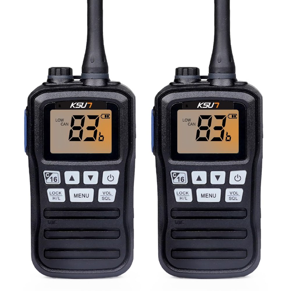 KSUN Handheld Two-Way VHF Marine Radio, NOAA Weather, Portable Marine Radios, Floating IPX7 Waterproof, International Channel, Vibration Drainage, Boat Two Way Radio Gift for Kayak Fishing, 2 Pack