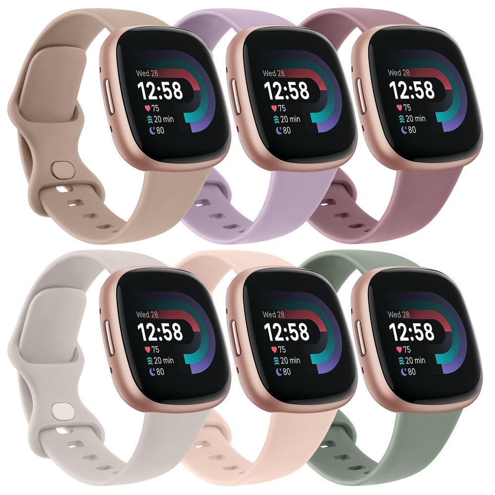 6 PACK Bands Compatible with Fitbit Versa 4 / Versa 3 / Fitbit Sense 2 / Sense Bands for Women Men, Soft Sport Wristbands Replacement Smart Watch Straps (6PACK B,Large)