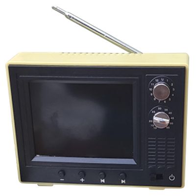 Dollhouse TV 1:12 Scale USB Rechargeable Vintage Mini TV Toy That Can Play Video with LCD Screen & 180 Rotatable Antenna Dollhouse Furniture for DIY Setting Accessories, Yellow