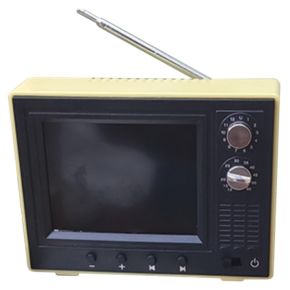 Dollhouse TV 1:12 Scale USB Rechargeable Vintage Mini TV Toy That Can Play Video with LCD Screen & 180 Rotatable Antenna Dollhouse Furniture for DIY Setting Accessories, Yellow