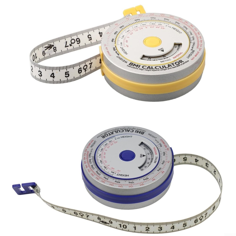 Retractable Measuring Tape 150cm for Body Mass Index Calculator Tool, BMI Tape Measure with Waist Hip Ratio Measurement, Diet Progress Tracking Tape Measure, Blue(Blue+Yellow)