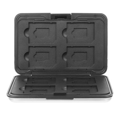 BEBEMOKO Memory Card Storage Box Case Holder with 8 Slots for Micro and Cards in Silver Gray for Digital Camera Accessories and Travel Use