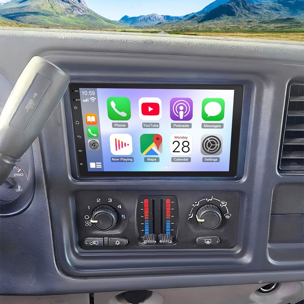 2+64G 7 Inch Double Din Car Stereo Radio for GMC Sierra 1500 2500 2003-2006 Wireless CarPlay and Android Auto Bluetooth Touch Screen Head Unit, GPS Navigation Mirror Link Backup Camera FM/RDS