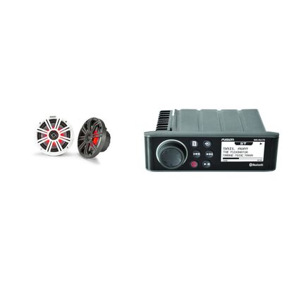 Fusion Entertainment MS-RA70 Marine Entertainment System with Bluetooth with 1 Pair KM65 6.5-Inch (165mm) Marine Coaxial Speakers with 3/4-Inch Tweeters, LED, 4-Ohm, Charcoal and White Grilles