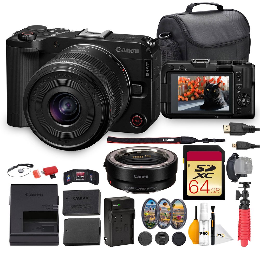 Canon EOS R50 V Mirrorless Camera with 14-30mm f/4-6.3 Lens Bundle| 24.2MP APS-C Sensor & Dual Pixel CMOS AF II| for Content Creation & Everyday Photography + Adapter EF-EOS R + 64GB Card + More