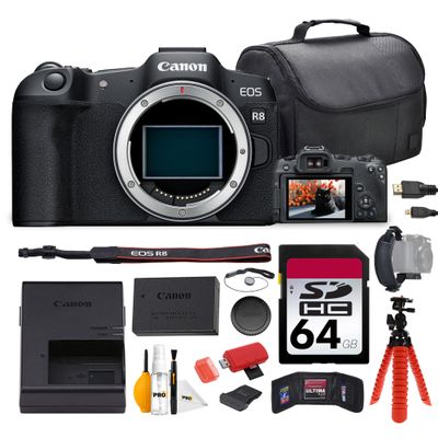 Canon EOS R8 Mirrorless Camera Bundle | 24.2MP Full-Frame Sensor, Dual Pixel CMOS AF II & 4K 60p Video | Great for Travel, Portraits, & Content Creators (5803C002) + 64GB Card + Bag + More