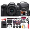 Canon EOS R100 Mirrorless Camera with 18-45mm Lens Bundle | 24.2MP APS-C Sensor, Dual Pixel AF & 4K Video | Great for Beginners, Travel, & Family Photography (6052C012) + 64GB Card + Bag + More view 1