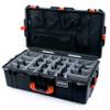 Black Pelican 1615 Air case with Orange Handles & latches. Comes with grey Padded dividers & mesh lid organizer. view 1
