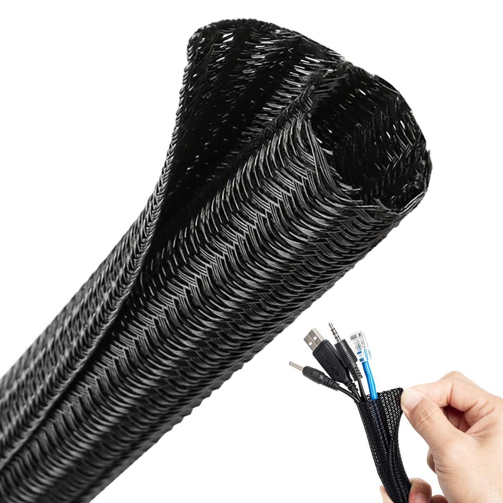 0.31" x9.8FT Cable Management Sleeve Heat-Resistant Cord Protector for Power, USB, Computer, Office, Audio & Speaker Wires, Automotive Wiring, and Pet-Chew-Resistant Black Cable Cover (0.51in*10ft)