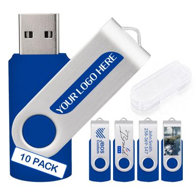 10 Pack Custom USB Flash Drives 4GB USB 2.0,Bulk Personalized Thumb Drives with Logo for Business, Events, Text or Image Printing, JBOS Customized Memory Sticks-Royal Blue