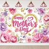 Happy Mother's Day Backdrop 10x8FT Gold Heart and Pink Flowers Mothers Day Photography Background Best Mom Ever Banner Decoratios Supplies Photo Props view 1