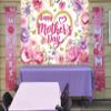 Happy Mother's Day Backdrop 10x8FT Gold Heart and Pink Flowers Mothers Day Photography Background Best Mom Ever Banner Decoratios Supplies Photo Props view 2