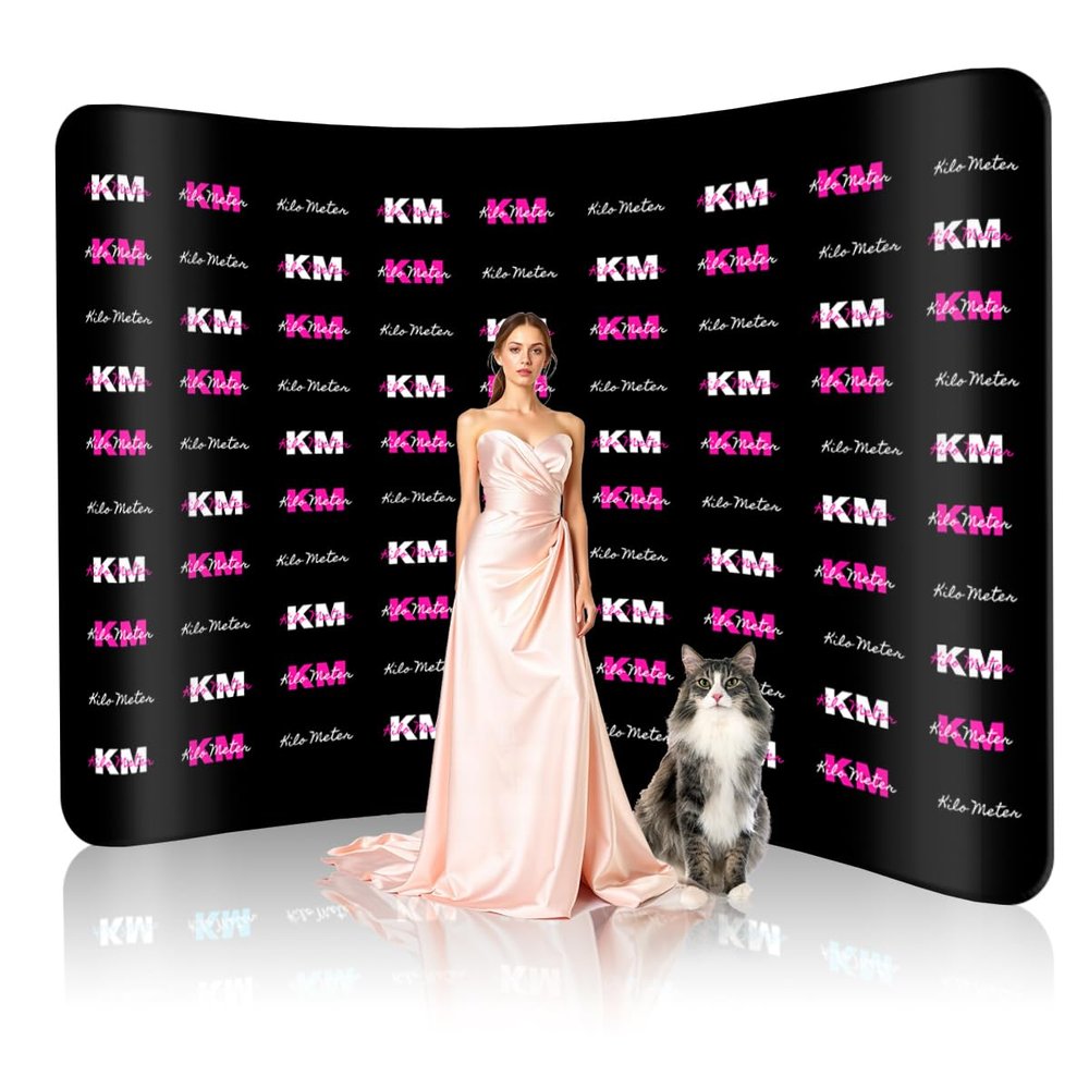 8x13 FT Curved Tension Fabric Displays Custom Trade Show Backdrop with Your Logo/Design Images Trade Show Display Booth Suitable for Exhibition, Conventions, Media Events, Photoshoots, and More