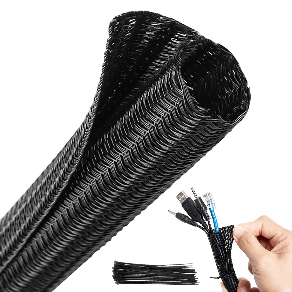 0.51" Split Wire Loom Tubing (25FT) with Cable Ties  Heavy Duty Pet Proof Cord Protector  Heat Resistant Automotive Wire Cover, Black Cable Hider for TV, PC, USB Management (0.51in*25ft)