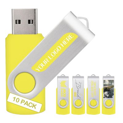 10 Pack Custom USB Flash Drives 1GB USB 2.0,Bulk Personalized Thumb Drives with Logo for Business, Events, Text or Image Printing, JBOS Customized Memory Sticks-Yellow