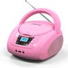 LONPOO CD Player Portable Boombox with FM Radio/USB/Bluetooth/AUX Input and Earphone Jack Output, Stereo Sound Speaker & Audio Player,Pink view 1