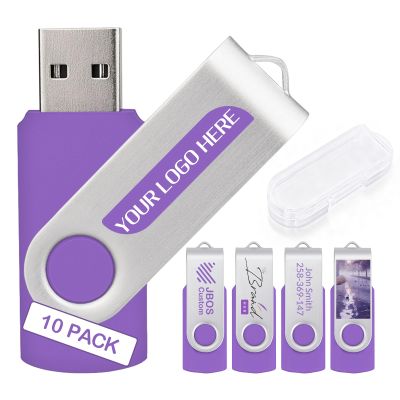 10 Pack Custom USB Flash Drives 16GB USB 3.0,Bulk Personalized Thumb Drives with Logo for Business, Events, Text or Image Printing, JBOS Customized Memory Sticks-Purple