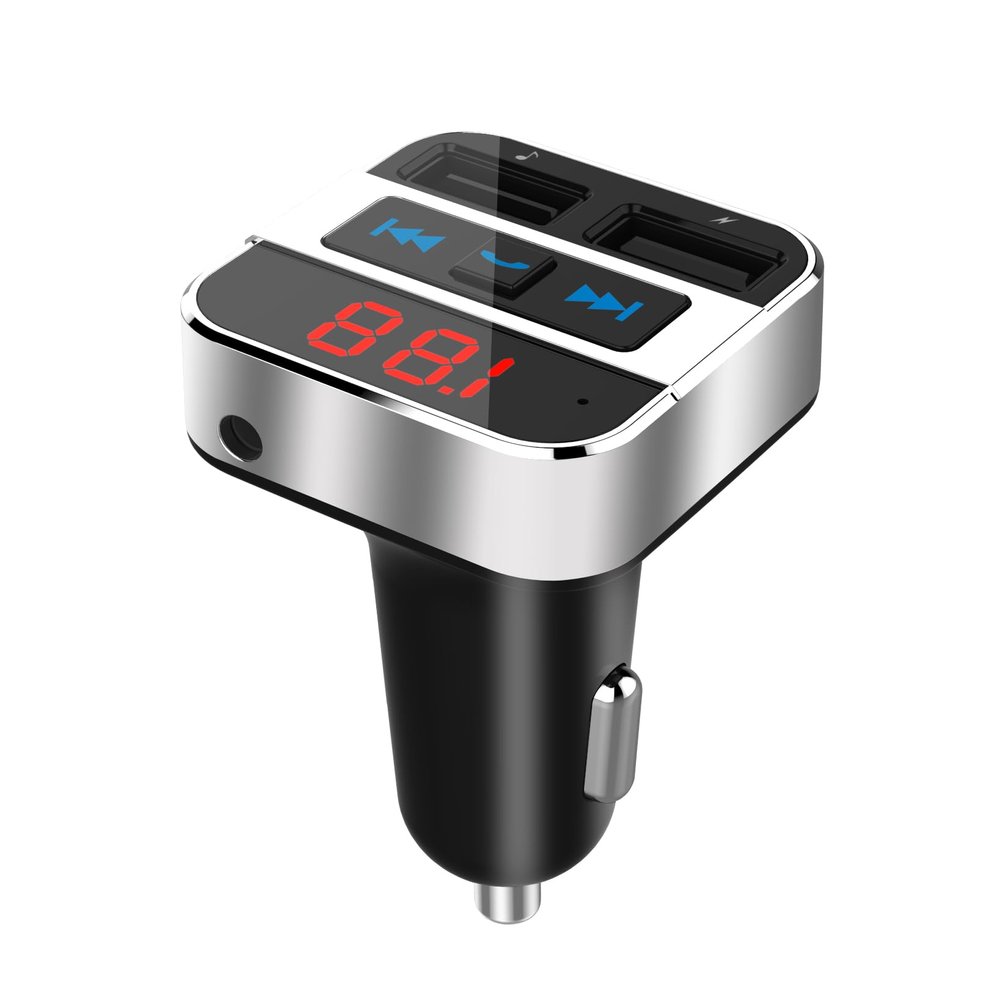 Bluetooth FM Transmitter, Wireless Radio Adapter Car Kit with Dual USB Charging, Handsfree Call & Audio Receiver Car Charger MP3 Player, LED Display & FM Frequency, Support TF Card & USB Disk-Silver