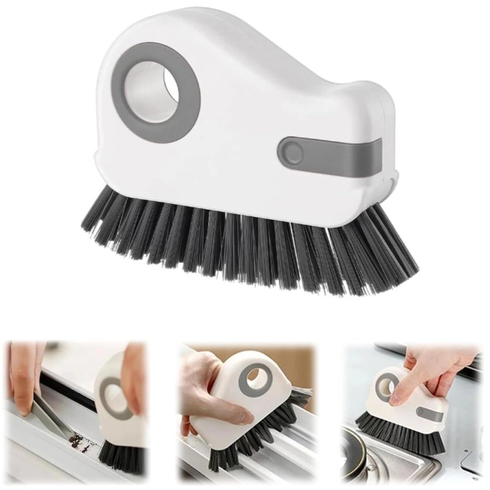 2 in 1 Groove Cleaning Brush Window Track Cleaning Tools, 2026 New Multifunction Hard Bristle Crevice Cleaning Brush with Hidden Scraperfor Sliding Door Track, Window Sill, Shutter Door (Gray)