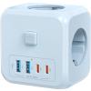 7-in-1 Multi USB Wall Socket Cube with 3 AC Outlets, USB-A and Type C, EU Plug Power Strip with On/Off Switch for Office(Blue 3AC 2U2C) view 1