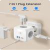 7-in-1 Multi USB Wall Socket Cube with 3 AC Outlets, USB-A and Type C, EU Plug Power Strip with On/Off Switch for Office(Blue 3AC 2U2C) view 3